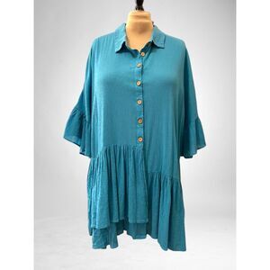 ZIM & ZOE Button Down Asymmetrical Ruffle Tunic/Dress, Size 26/28